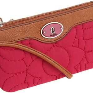 Fossil Key Per Quilted Nylon Zippered Wristlet Wallet in‎ Raspberry